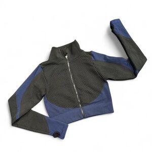 🟠 Black and Blue Cropped Activewear Zip-Up Jacket Size Small